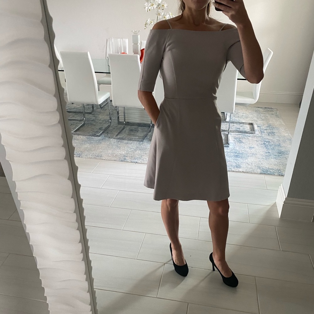 Off The Shoulder Tan Skater Style Dress